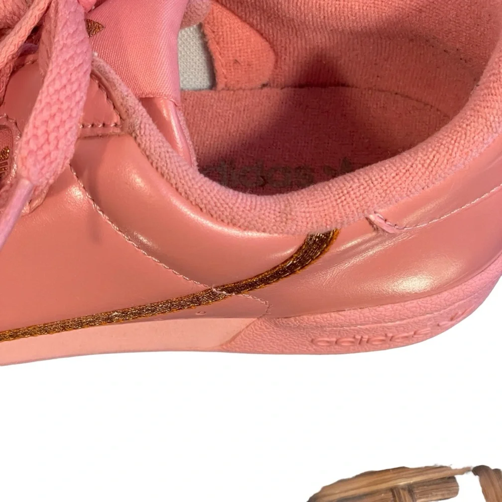 Adidas Pink Leather Continental 80 Classic Gold Metallic Accent Sneaker Sz 7